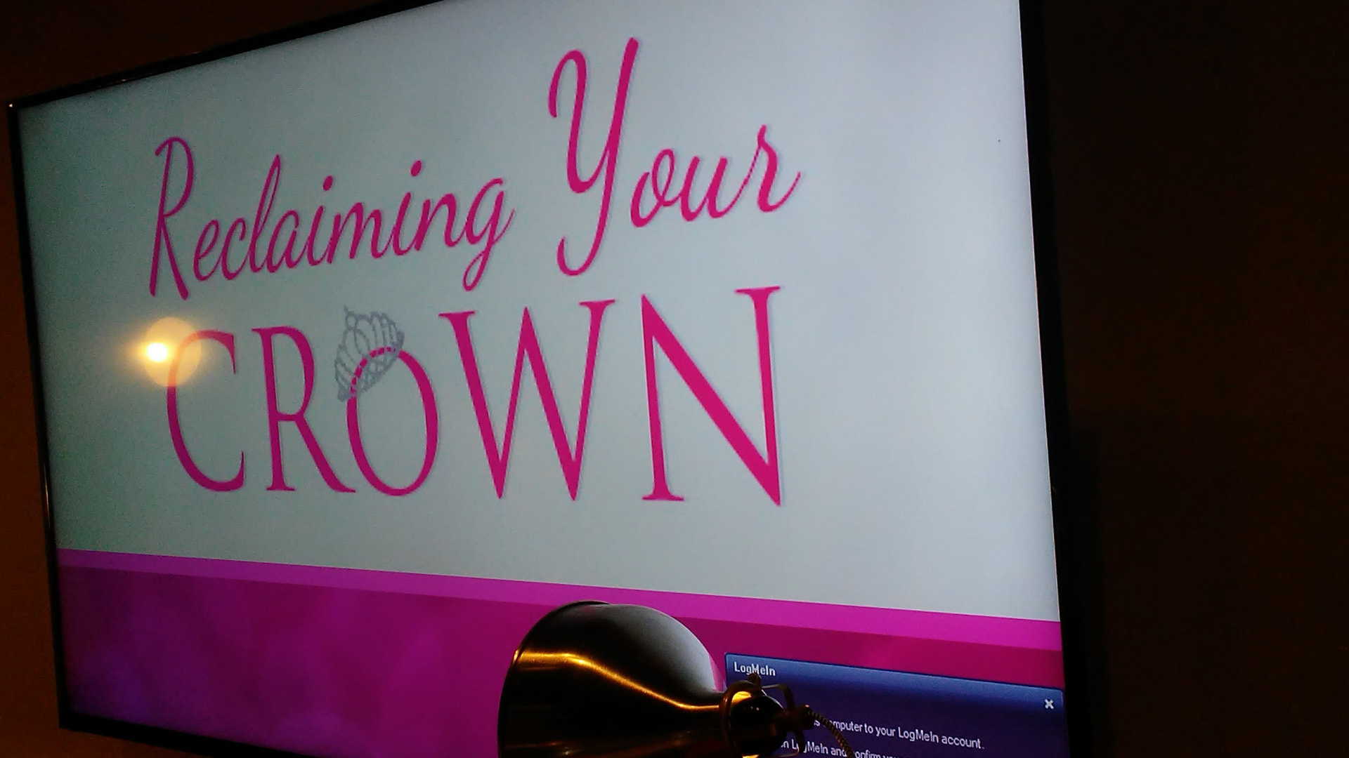 A presentation screen reading Reclaiming Your Crown